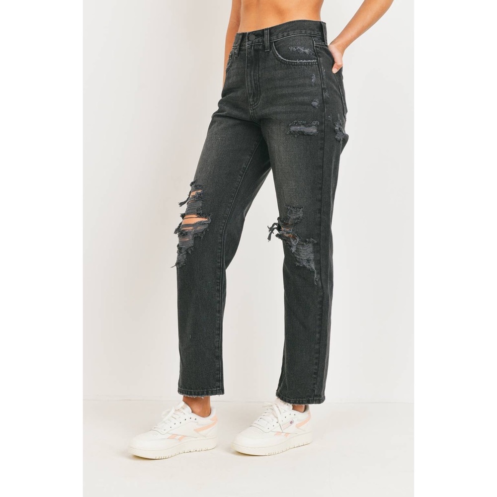 PRICE DROP Dylan Washed Black High Rise Distressed Dad Jean - Picture 9 of 11
